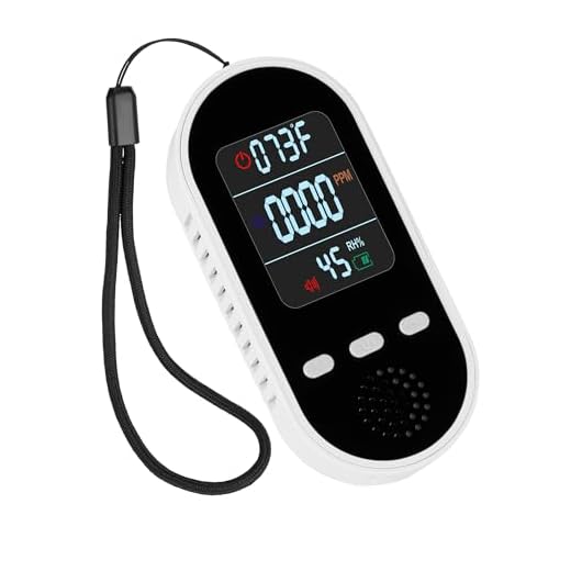 Vzmcov Portable Carbon Monoxide Detector Mini air Quality Monitor with Lanyard Alarm, CO Gas/Humidity Sensor/Indoor/Outdoor Thermometer, Battery Powered LED Screen