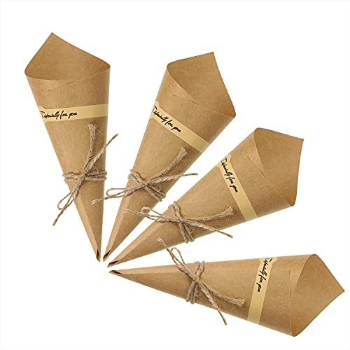 ONLYKXY 50pcs Original Color Cone Paper Retro Kraft Paper Dried Flower Gift Packaging Box Card Creative Cone Bouquet Diy Wedding Candy Box Flat size:5.8x5.8inch