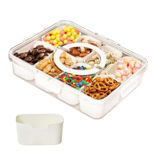 sesameless Snack Tray with Lid and Handle, 8 Compartment Divided Serving Tray Portable Food Snack Container Box Organizer for Food Snack Veggie Candy Spice for Kitchen Fridge Container