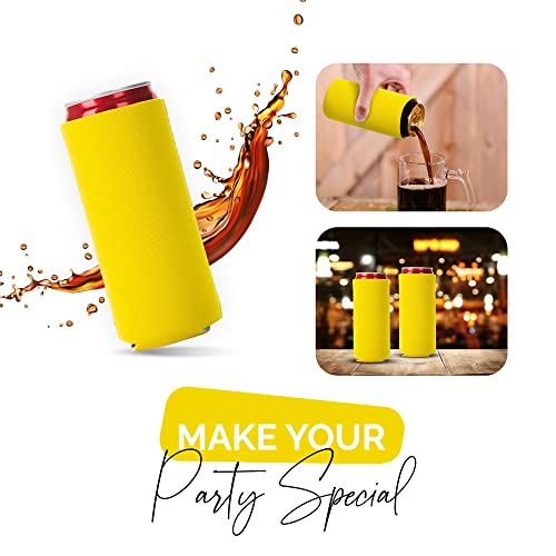 Image of Slim Can Cooler Sleeve 12 Pack - Blank Neoprene Insulated Can Coolers for 12 oz Skinny Beer & Soda Cans - Sublimation Ready Drink Sleeves for Heat Press, Custom Printing & Party Favors (Yellow)