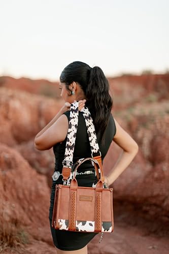 Image of Wrangler Cow Print Tote Bag for Women Western Purse Boho Top Handle Satchel Handbag with Signature Strap