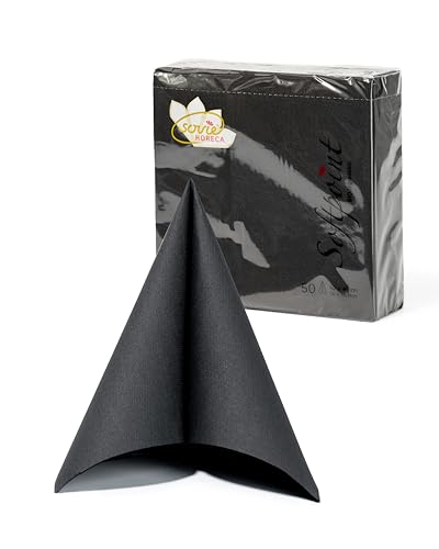 Sovie HORECA Softpoint Serviette 40 x 40cm | Punkteprägung | einmaliges Volumen 2-lagig | Perfekt für Gastronomie und Private Feiern | (50, Schwarz)