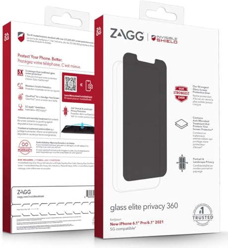 ZAGG Película de privacidade InvisibleShield Glass Elite 360 para iPhone 17e / 16e / 14/13 / 13 Pro – Proteção 5X contra impactos e arranhões, vidro temperado, resistente a manchas, privacidade