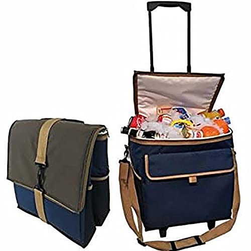 BE COOL Glacière Pliable avec roulettes 30 litres Chariot Thermique, Bleu et Beige Cover