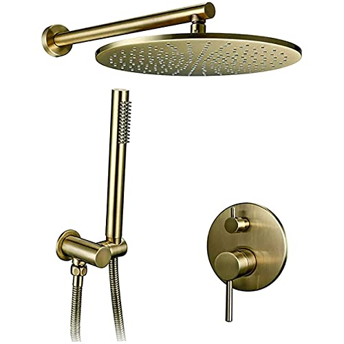 Système de douche encastrable or brossé avec mitigeur et douchette à main 12" du mur