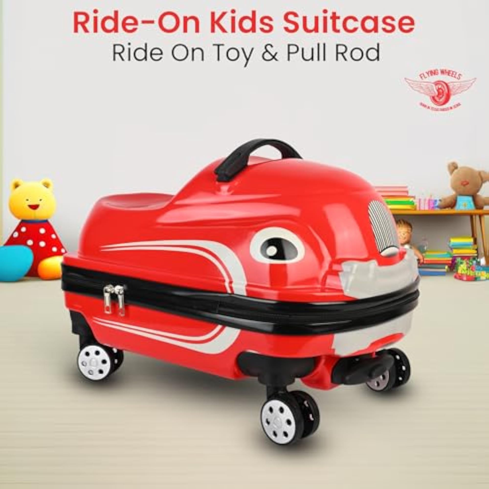 Ride-On Kids Trolley Bag, 2-in-1 Carry-On Car Shaped Suitcase