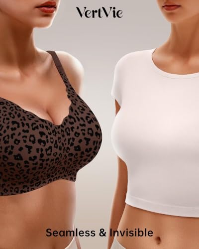 Image of Vertvie Seamless Jelly Bra No Underwire Supportive Bralette | Wireless, Full Coverage, Push Up, Scalloped V-Neck, Buttery Soft & Invisible under T-shirts for Everyday Oder Women's Comfort