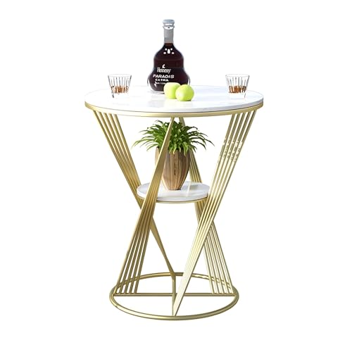 Image of Nutech Decor Luxury Round Metal Coffee Table, Side Table, Bedside End Table, 2 Tier Table, Living Room Nightstand Sofa Table Bedside Table Cross Gold Top Marble (Black)