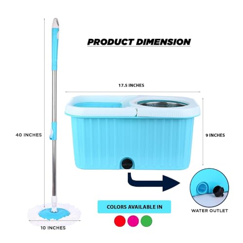 Image of Mumma's LIFE Plastic Spin Mop Bucket, Moppers for Cleaning Floor, Mop Set Extendable Handle, Removable Wringer 360 with Floor Cleaner Mopping Stick (Square Mop Set)