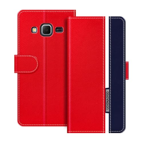 UOGNADGD Étui en Cuir Compatible avec Samsung Galaxy Core Prime Coque Portefeuille avec Fermeture magnétique Support intégré et emplacements Cartes (Rouge)