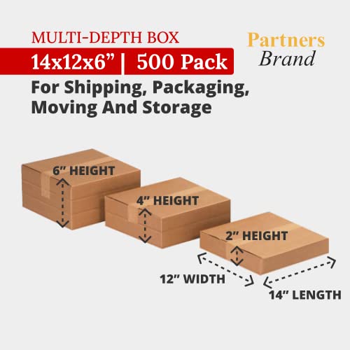 Image of Partners Brand 14x12x6 Corrugated Cardboard Boxes, 14 inchL x 12 inchW x 6 inchH, Pack of 500 | Shipping, Packaging, Moving, Storage Box for Business, Strong Wholesale Bulk Boxes 14x12x6