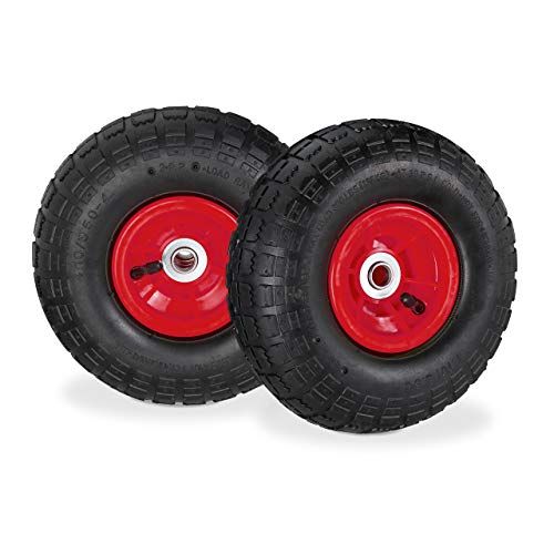 2 Ruedas Carretilla 4.1/3.5-4, Neumáticos de Recambio, Eje de 16mm, hasta 136 kg, 260x85mm, Negro/Rojo