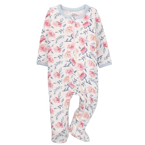 Baby Essentials Girls 4 Piece Patterned and Solid Pack Footies (Girls 4 Piece Hearts, Floral & Solid Pack, 6 Months) - Thumbnail 2