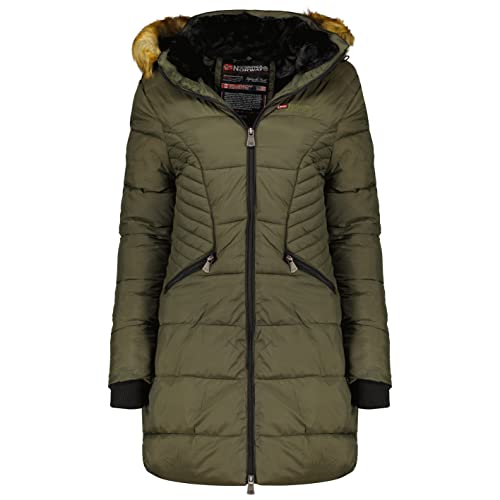 Geographical Norway Abeille Lady - Parka Donna Autunno Inverno Caldo Spesso - Cappotto Fine Cappuccio Pelliccia Sintetica - Giacca Vento - Abito Ideale Donne Eleganti (Cachi L-taglia 3)