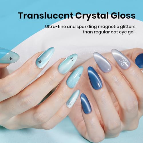 Image of Beetles Moonlit Mist Cat Eye Gel Nail Polish Set, 6 Colors Blue Cat Eye