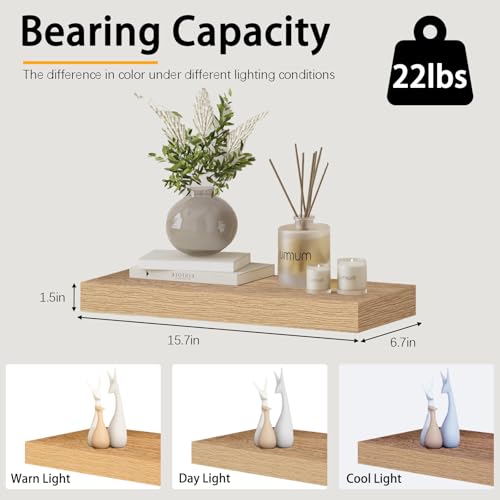 INHABIT UNION Oak Floating Shelves Wood for Wall 15.7in Wall Mounted Display Ledge Shelves Perfect for Bedroom, Bathroom, Living Room and Kitchen Decoration Storage (Set of 2) - Image 4