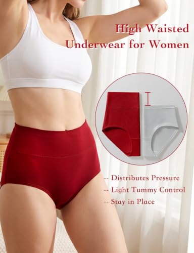 Mezluz Women's Cotton High Waisted Underwear (US, Alpha, Large, Regular, Regular, A-4 Pack 4 Colors) - image 3