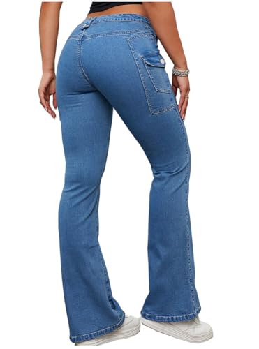 LifeShe Women's Flare Bell Bottom Jeans Mid Waisted Bootcut Jeans Stretchy Denim Pants