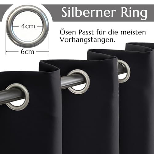TOPICK Gardinen Verdunklungsvorhänge Vorhänge 2er Set H175xB140 Schwarz – Ansicht 2