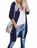 FOLUNSI Women's Open Front Pockets Knit Long Sleeve Sweater Cardigan Navy Blue XL