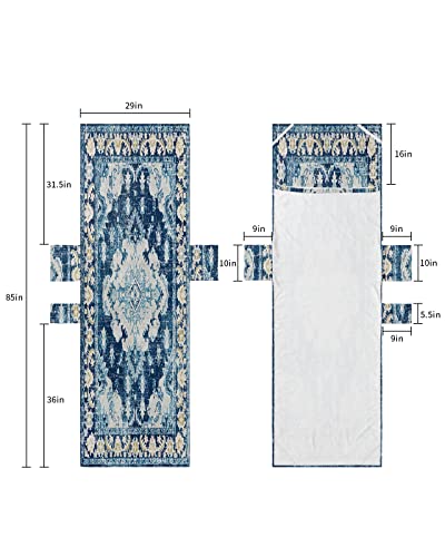 Blue Abstract Boho Beach Pool Patio Lounge Chaise Chair Cover Towel with Pockets,Absorbent & Quick Dry Microfiber Towel Cover Bag Summer Travel Accessories for Sunbathing Rustic Middle Ages Geometric