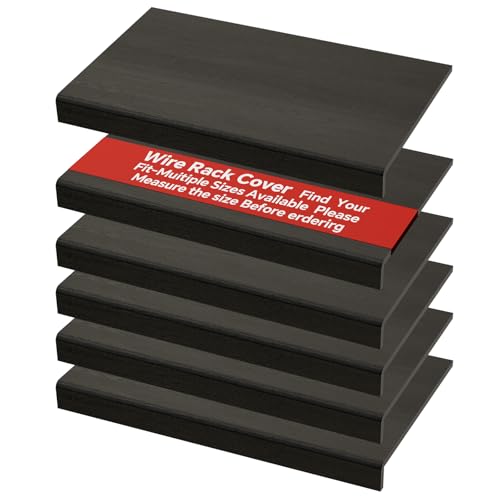 Image of DUHARS 6-Pack PVC Composite Board Wire Rack Covers for Pantry - Imitation Wood-Look 24x16 Inch, Closet, Bathroom, Waterproof Scratch Resistant Easy Install, Wood Shelf Covers for Wire Shelving,Black