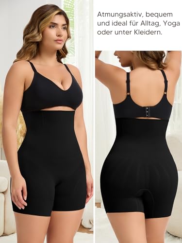 SLIMBELLE Damskie majtki wyszczuplające brzuch, wysoka talia, bielizna modelująca figurę, majtki silnie formujące, bezszwowe szorty modelujące sylwetkę, Black-01, L