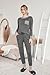 Ekouaer Damen Schlafanzug Lang Zweiteiliger Pyjama Set Rundhals Sleepwear Nachtwäsche Soft Loungewear Hausanzug Freizeitanzug,Mittelgrau,XL