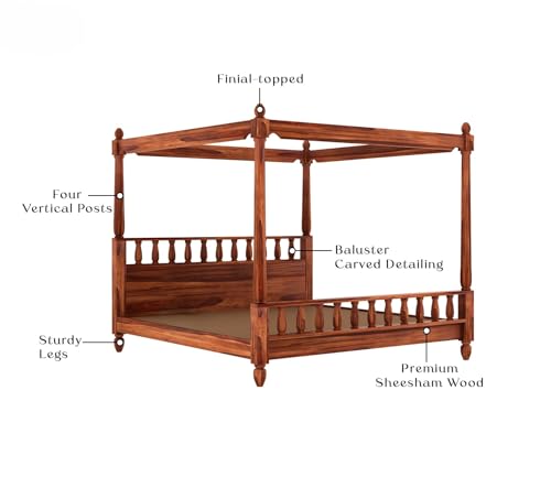 Image of Sheesham Solid Wood Allure Poster Bed Without Storage King Size Bed for Beautiful Bedroom (King, Honey)