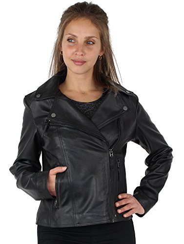 Oakwood 62086 - Veste en cuir - Col roulé - Manches longues - Femme - Noir - FR: 40 (Taille fabricant: L)