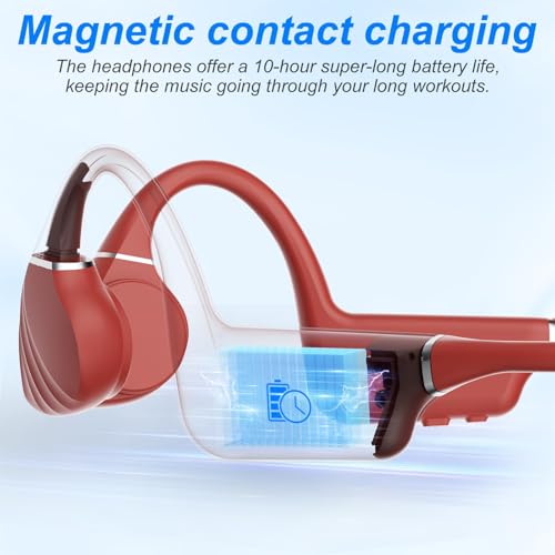 Image of Bone Conduction Headphones - Bluetooth 5.4 & 32GB Memory MP3 Player IP68 Waterproof Headphones for Swimming, Bone Conduction with Mic Open Ear Running Headphone for Swimming, Running, Cycling (Red)