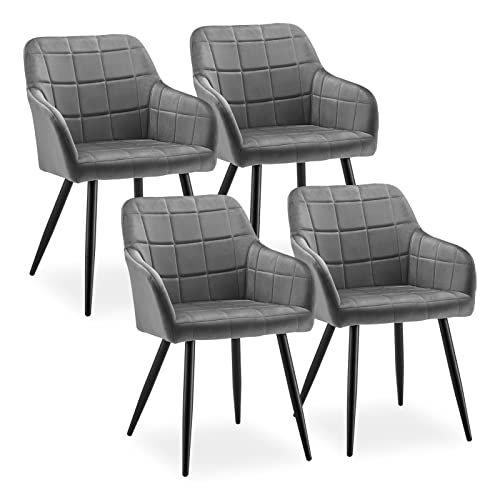 Clipop Juego De 4 Sillas De Comedor De Terciopelo, Sillas De Cocina Con Respaldo Y Patas De Metal 4, Gris