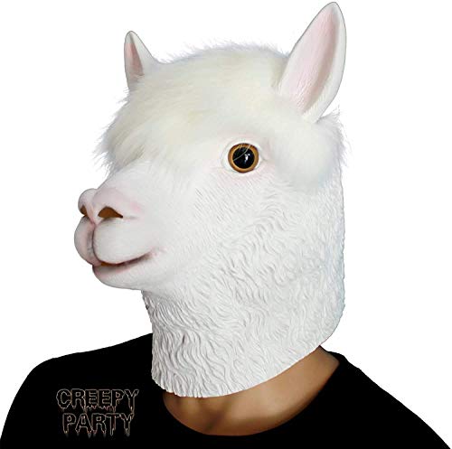 CreepyParty Costume d'Halloween Fête Masque de Latex Tête Animale Alpaga Llama Déguisement