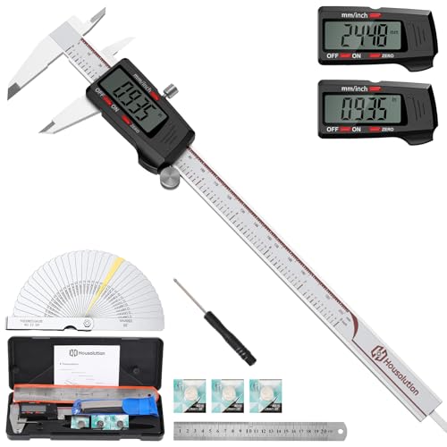 Housolution Calibre Digital 8', Calibre Pantalla LCD Grande, Pulgadas/MM, 4 Maneras de Medir, Auto-Off LCD Micrómetro Calibre Vernier de Acero Inoxidable para Joyeros Impresores Carpinteros