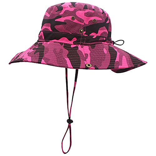 WANYING Damen Herren Outdoor Sonnenschutz Bucket Hut Fischerhut Baumwolle Two Way to Wear für Kopfumfang 55-62 cm Rosa Camouflage