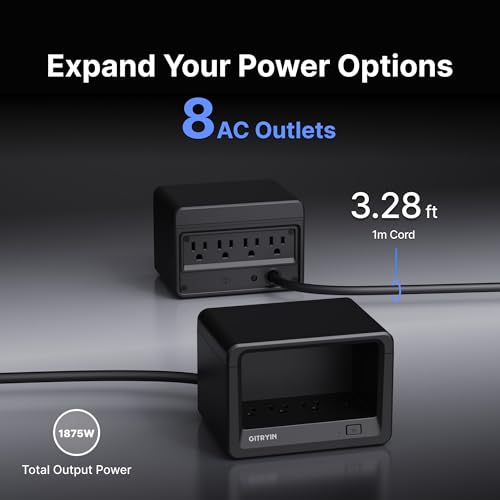 Image of Gitryin Power Strip with 8 AC Outlets, Surge Protector Power Strip, Flat Plug Multi Plug Outlet Extender Charging Station for Home Office, Compatible with Retractable Charger, Black