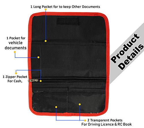 Storite Two Wheeler/Car Document Holder Vehicle Registration & Insurance Organizer with Sleek Design and Secure Storage Fits Driving Licence, RC Book, PUC, Insurance (Red & Black-25.5 x 12 cm)