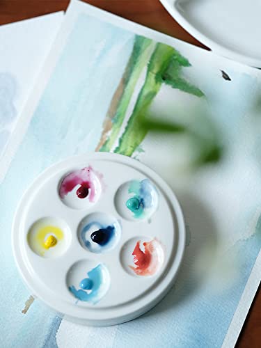 Ceramic Paint Palettes Porcelain Paint Mixing Tray Saucer Nesting Trays for Watercolor Gouache Painting,5 Wells,4 inch Stackable. - Image 3