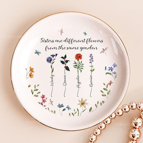 Macorner Personalized Jewelry Dish Gifts, Sisters Are Differents Flowers Custom