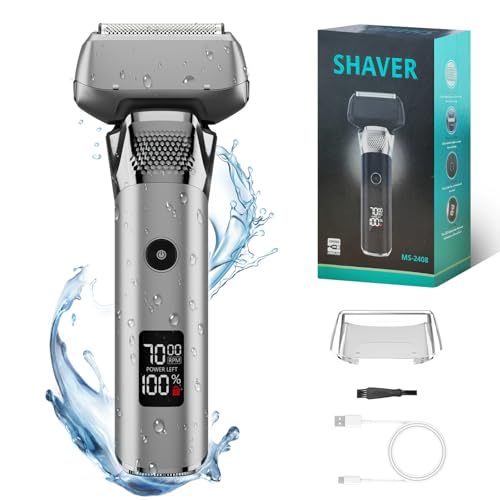 Electric Foil Shavers for Men Rechargeable Electric Razor Cordless Dry Wet Shavers Beard with Pop-Up Trimmer Travel Foil Shaver Face as Father Husband Boyfriend Gift 2408 Matte Silver