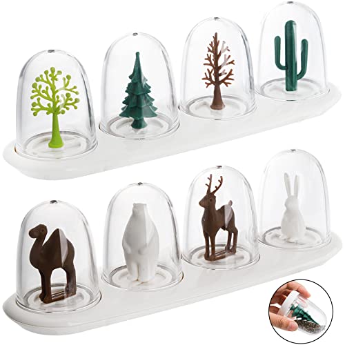 SOUJOY Lot de 8 pots à épices avec plateau, salière et poivrière, récipient d'assaisonnement transparent pour la maison, le restaurant, la cuisine, le barbecue 4 en 1 Cover