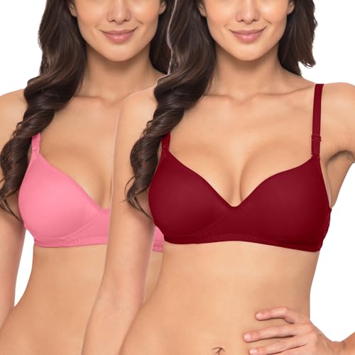 Image of Komli - Heavily Padded Push-Up Bra - Cotton Rich - Balconette - 3 /4th Coverage, Seamless, Wireless, Multiway Straps - T-Shirt Bra (Pack of 2)