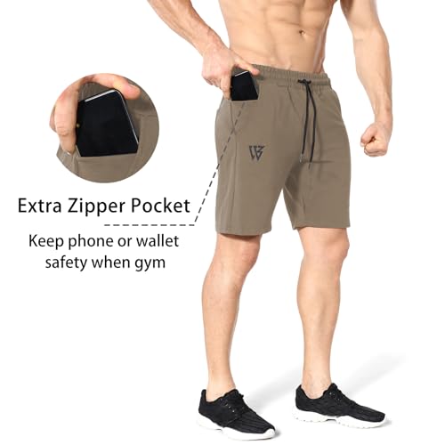 ZENWILL Mens 2 Pack Zip Gym Athletic Shorts, 7" Workout Running Fitness Cotton Training Shorts for Men Zip Pockets2