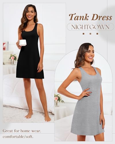 Image of 3 Pcs Women Sleepwear Sleeveless Tank Nightgown Women Racerback Sleep Dress Tank Sleepwear Chemise Nightdress(Small,Black,light Floral Gray,white)