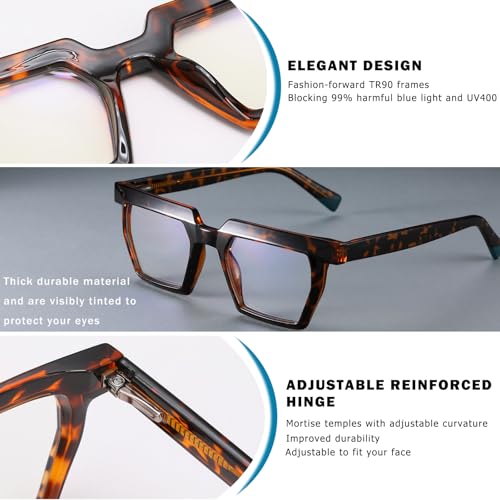 Image of Blue Light Blocking Glasses, TR90 Rectangle Computer Glasses With Anti Eyestrain & UV Glare Protection (Tortoise)