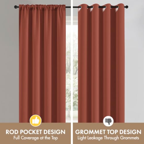 Image of MIULEE Fall Decor Terracotta Blackout Bedroom Curtains 54 inch Long 4 Panels | Solid Light Blocking Drapes, Room Thermal Insulation, Privacy Window Treatment Curtains,Top and Bottom Rod Pocket
