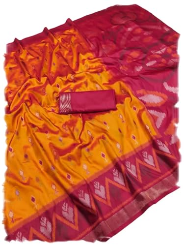 Image of Nayanthara Trends Women's Pochampalli Silk Blend Saree with Unstitched Blouse Piece