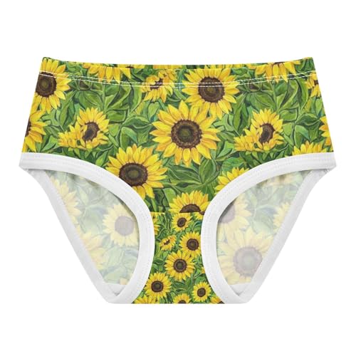 Toddler Briefs, Sunflowers Green Leaves Cotton Girls Underwear, 2–8 Years