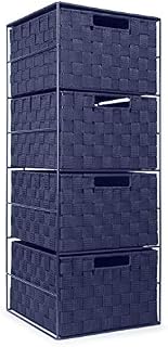 EHC Woven 4 Drawer Polypropylene Cabinet For Bathroom, Bedroom - Blue