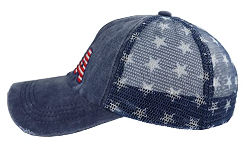 Image of American Flag Trucker Hat for Men Women, Adjustable Vintage Embroidery Washed Distressed USA Baseball Cap